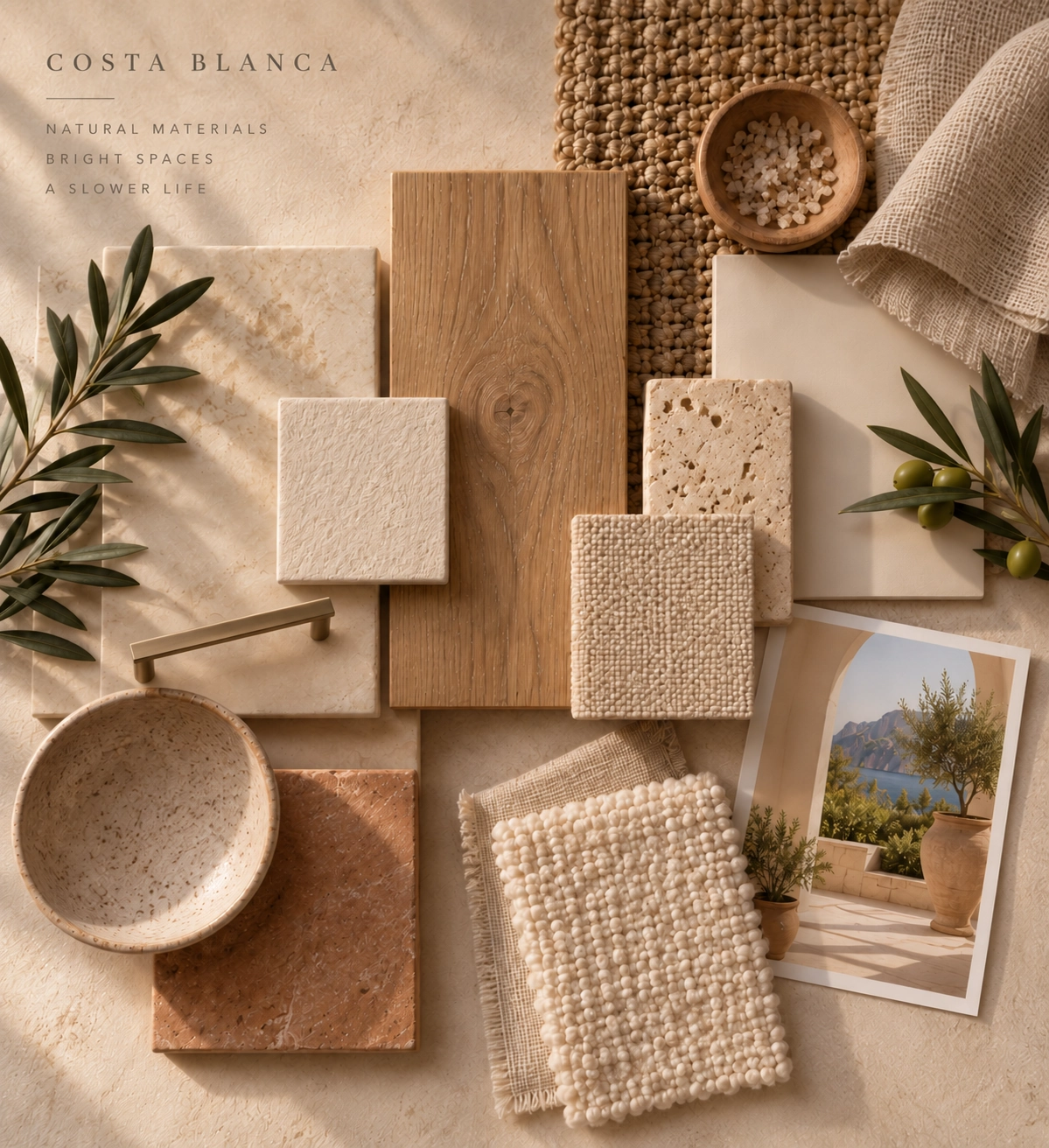 Natural material palette for Costa Blanca villa interior design